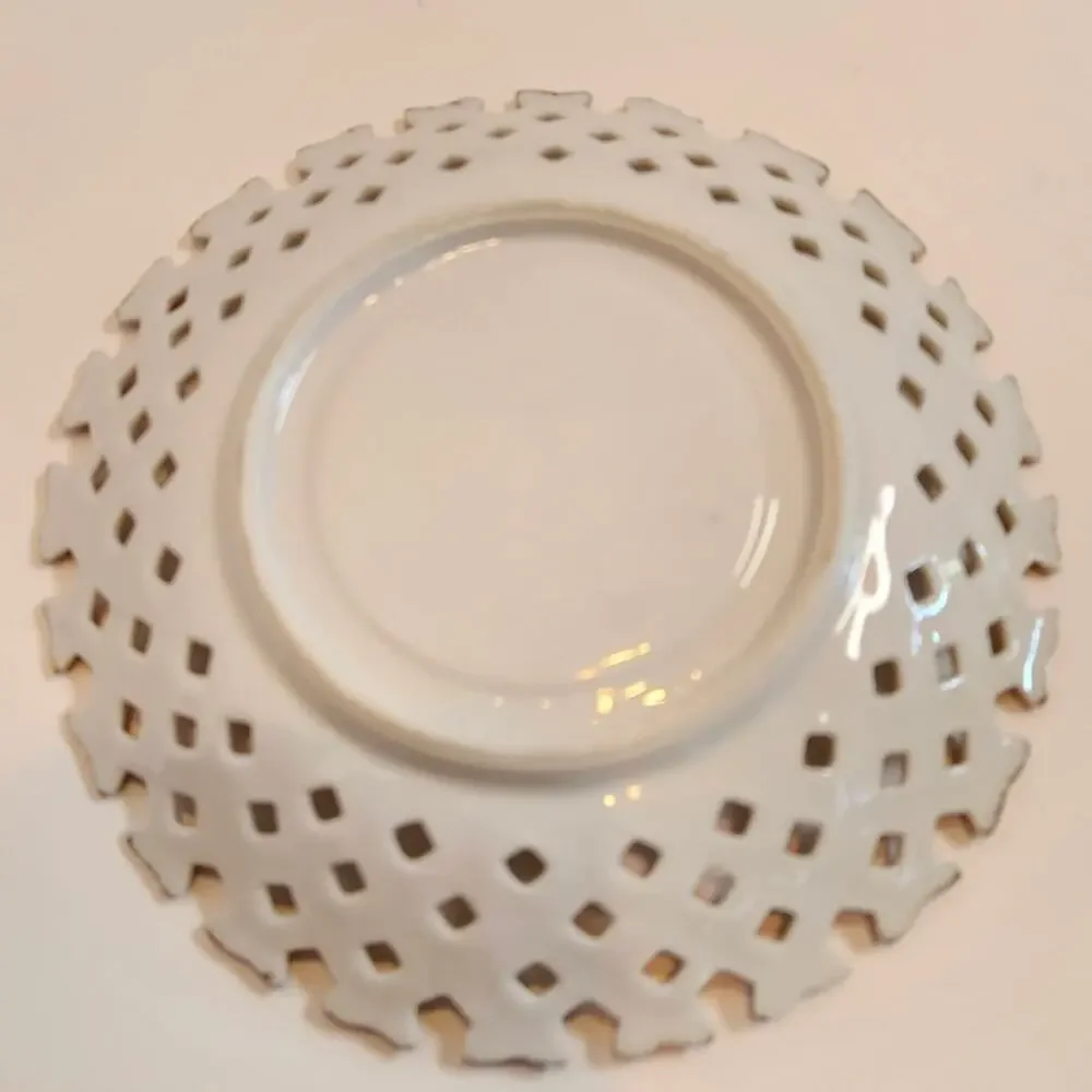 3 Legged China Teacup and Reticulated Saucer Dogwood Floral Gold tipped Japan